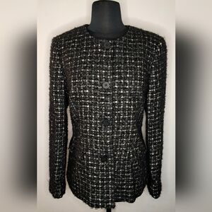 Tagliatore Women's Black & Cream Tweed Blazer Jacket Made In Italy